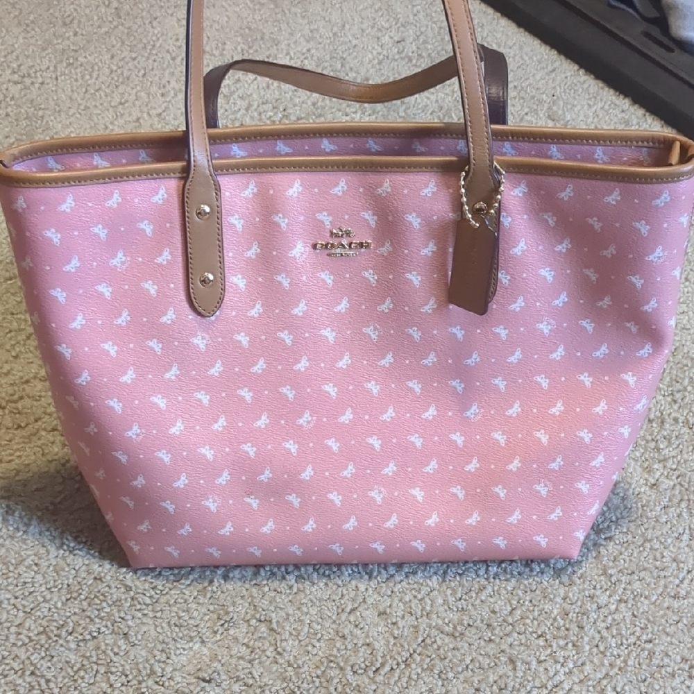 Coach Pink Tote with Brown Handles